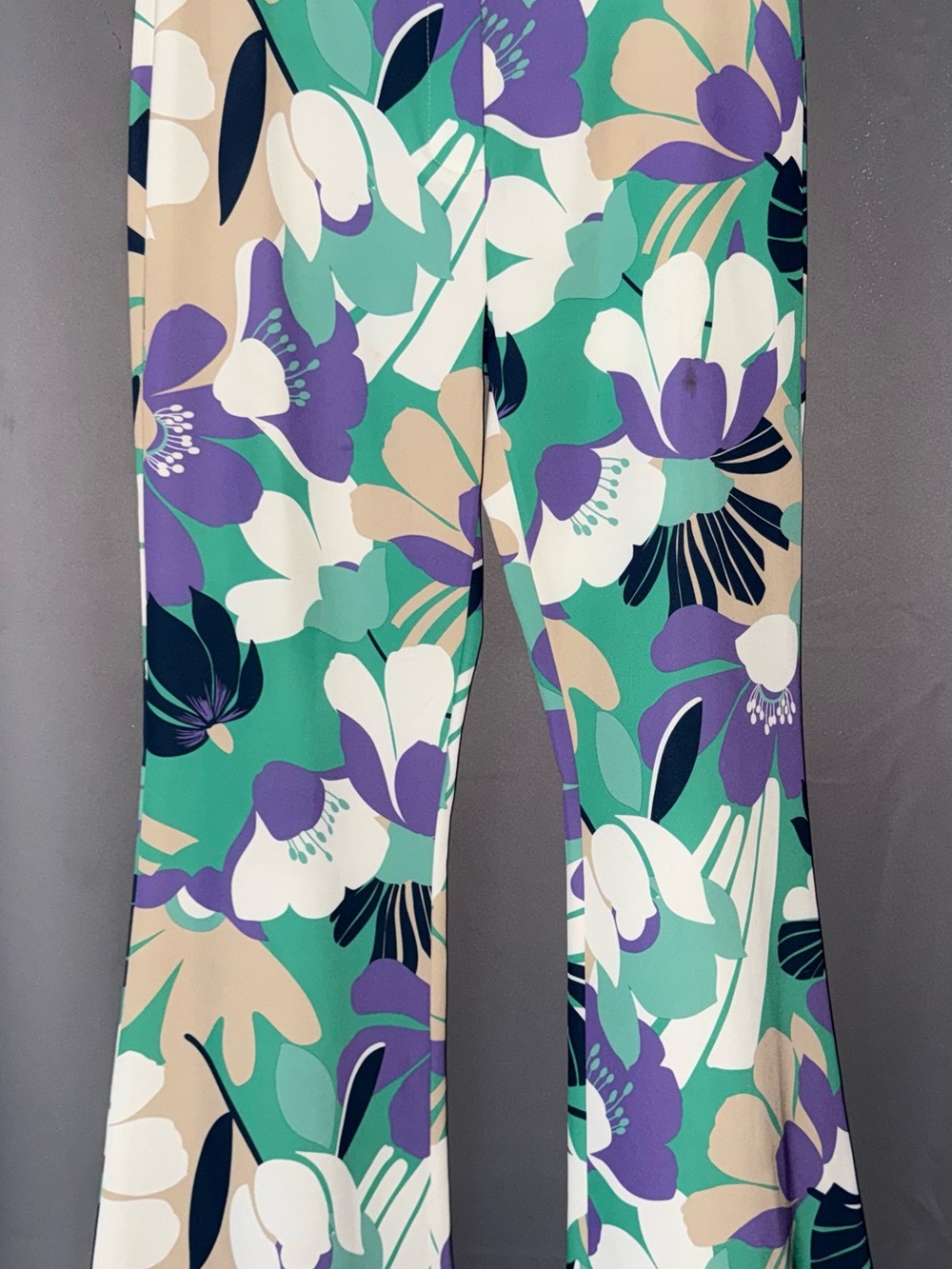 Floral Wide-Leg Jumpsuit Pants — Green & Purple Floral